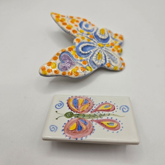 VTG 2PC Brooch Ceramic Painted Boho Cottage-Fairy Core Whimsy Butterfly Summer - Picture 4 of 12